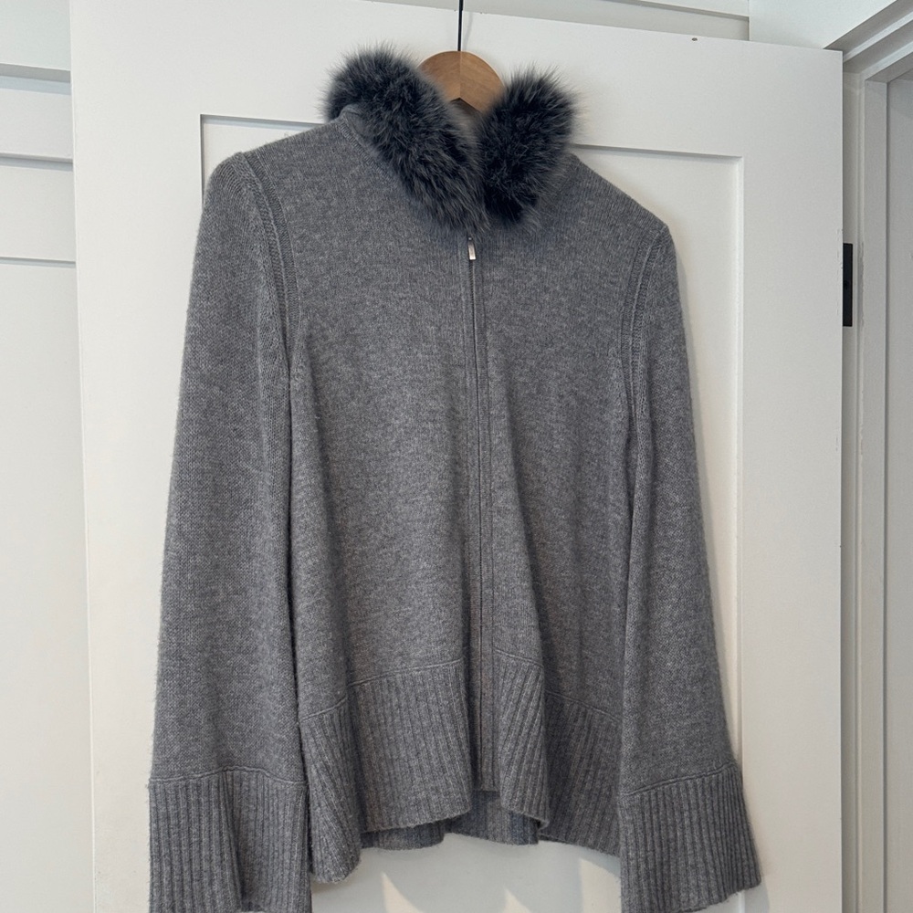 Magaschoni Cashmere and Fur Hooded Women's Full Zip Sweater